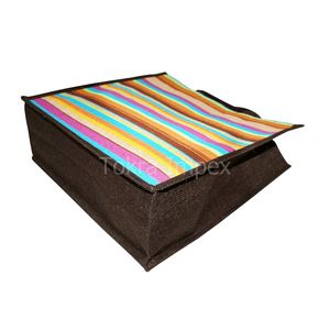 Bolsa de Regalo Reutilizable Ecológica con Asas de Cuerda Acolchadas, Laminada en PP, Impresión a Todo Color con Rayas, Bolsa de Compras de Yute - Product Image 3