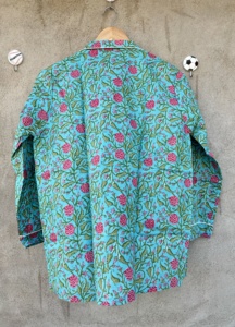 Ensemble de pyjama d'été en coton floral pour femme, bleu turquoise, imprimé bloc, vêtements de nuit écologiques, loungewear doux à fleurs roses, boutonné - Product Image 6
