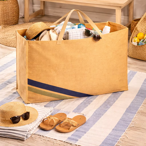 Bolsa de Yute Natural Extra Grande con Estampado a Rayas, Ecológica, Reutilizable, para Compras, Bolsa de Yute Resistente - Product Image 2