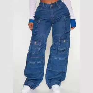 Pantalon cargo en coton léger et respirant pour femme, coupe droite, avec poches cargo plates sur les côtés, idéal pour l'hiver - Product Image 1