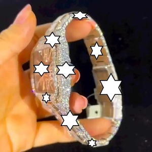Reloj de Lujo con Incrustaciones de Moissanita VVS, Bisel de Diamantes Rosa Rubí, Esfera Cuadrada, Números Romanos, Estilo Hip Hop - Product Image 2