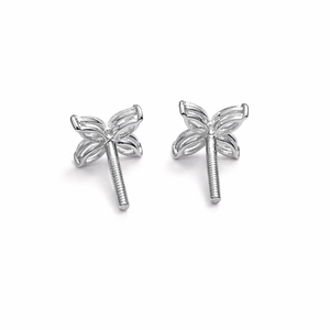 Boucles d'oreilles clous motif floral en or blanc massif 18 carats, minimalistes et célestes, avec diamants de laboratoire taille marquise, bijoux fins - Product Image 3