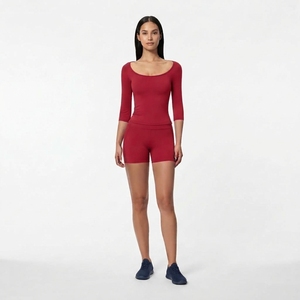 Women’s Two Piece Fitness Clothing Set <b>Long</b> <b>Sleeve</b> Fitted <b>Top</b> and Stretch Shorts Activewear <b>Workout</b> Yoga Apparel - Product Image 6