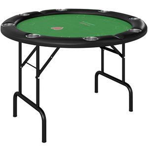 47\" Green Foldable <b>Round</b> Poker <b>Table</b> for 8 Players Casino Style <b>Folding</b> Gaming <b>Table</b> with Cup Holders - Product Image 1