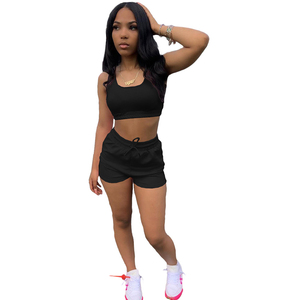 New Casual Embroidered Fabric Ribbed Knitted Crop Top Women Workout <b>Sets</b> Custom Logo <b>Gym</b> <b>Shorts</b> <b>Set</b> High Waist Custom <b>Shorts</b> <b>Set</b> - Product Image 3