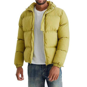 Veste matelassée à capuche pour homme, couleur vert olive, coupe-vent, manteau d'hiver, fermeture éclair, style décontracté, coupe régulière, rembourrage en polyester, tissu en toile tricotée - Product Image 1