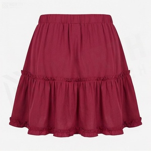 Jupe courte à volants pour femmes, taille élastique, couleur unie, style A, jupe en mousseline décontractée - Product Image 2