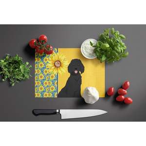 Tournesols d'été Grande taille Planche à découper décorative en verre trempé Standard Black Poodle Kitchen Serving Board Plats & Plates - Product Image 3