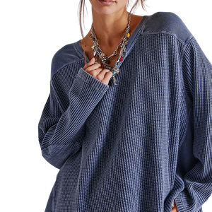 เสื้อโยคะไซส์ใหญ่แบบปกติสำหรับผู้หญิง รุ่นใหม่ล่าสุด ทรงหลวม ใส่สบายผิว เสื้อยืดฤดูร้อนแบบถักลายวาฟเฟิลสำหรับผู้หญิง - Product Image 6