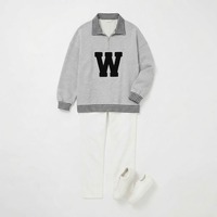Sweat-shirt rose pour femme en maille à col rabattu avec logo M, col montant, manches classiques, style preppy, pour l'automne et l'hiver
