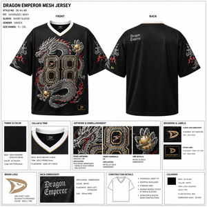 Maillot de sport personnalisé Dragon Emperor en maille pour homme, noir, style Y2K, avec impression métallique et broderie, coupe oversize, respirant, manches courtes - Product Image 6
