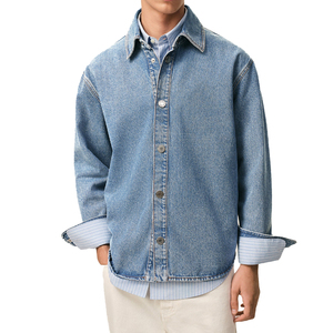 Surchemise en jean bleu pour homme, marque privée, avec patchs personnalisés, style workwear et streetwear, boutons-pression, veste décontractée, conception personnalisée haut de gamme, OEM - Product Image 1