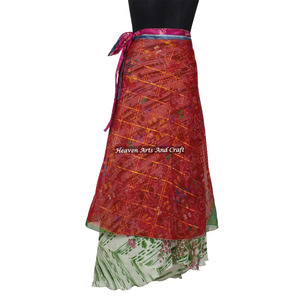 Beach Long <b>Wrap</b> <b>Skirt</b> Floral Print <b>Wrap</b> Around <b>Skirt</b> 2 Layer Reversible Magic Silk Saris <b>Wrap</b> Long <b>Skirt</b> Sarong Girl's - Product Image 1