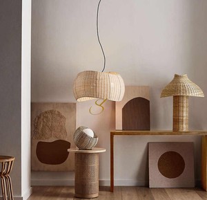 Luxury Natural Rattan Lampshade Large Wave Drum Woven Bamboo Pendant <b>Light</b> Fixture High Quality Hanging <b>Chandelier</b> - Product Image 2