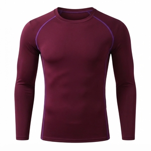 เสื้อเชิ้ตแขนยาวบีบอัดรัดรูปสำหรับผู้ชาย สีดำ แต่งขอบสีม่วง ผลิตจากโพลีเอสเตอร์ เหมาะสำหรับออกกำลังกาย - Product Image 3