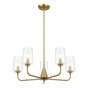Verblindende Satijnen Koperen Vijf-Licht Kroonluchter Met Doorzichtig Glas Elegante Hanglampen - Product Image 2