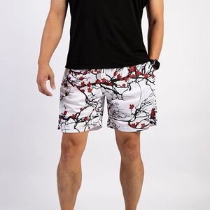 Shorts pour hommes à imprimé floral, motif cerisier bleu rose, séchage rapide, taille élastique, shorts de sport décontractés - Product Image 4