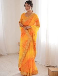 Sari de georgette de Bollywood estampado y adornado KV Ombre - Product Image 4