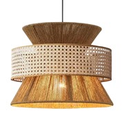 Lustre suspendu bohème de luxe en rotin tressé à la main, éclairage de plafond multi-niveaux en cannage pour salon