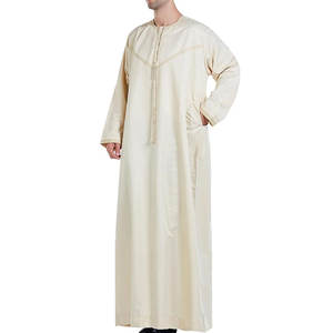 Jubba homme en polyester, col montant, couleur unie, manches longues, vêtements islamiques pour hommes, très demandée. - Product Image 1