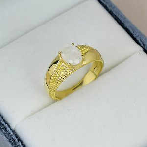 Oval Cut Rainbow <b>Moonstone</b> <b>Ring</b> Solid 925 Sterling Silver <b>Ring</b> Yellow Gold Plated Textured Band Engagement <b>Ring</b> For Women - Product Image 3