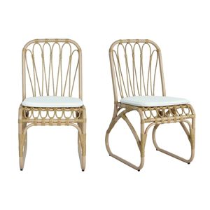Set di 2 Sedie da Pranzo in Vimini PE per Esterni con Cuscini Lavabili, per Giardino, Patio, Bordo Piscina, Sedie in Rattan Naturale - Product Image 4