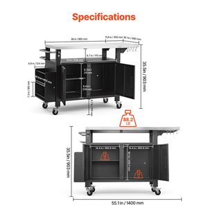 Carrello portaoggetti da esterno con tavolo grill in acciaio inossidabile da 55,1 pollici e armadietto impermeabile - Product Image 2