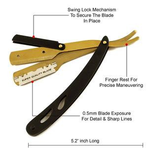 High Quality <b>Plastic</b> Straight <b>Edge</b> Men's Barber Razor Professional Factory Wholesale Custom Logo Sharp Stainless Steel Blade - Product Image 3