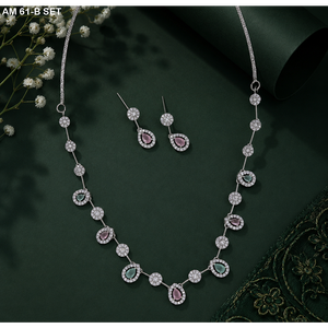 MIJ Luxury American Diamond Necklace Set with CZ Stones Silver Plated <b>Bridal</b> Jewelry Set Silver Plated Alloy Fashion Necklaces - Product Image 4