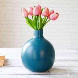 Vase à fleurs moderne de luxe fait main, de qualité supérieure, couleur bleue, avec revêtement en poudre, pour la décoration intérieure et extérieure, salon, disponible - Product Image 1