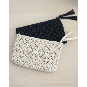 Pochette rectangulaire artisanale en corde de coton, couleurs blanc et gris, résistante à l'humidité, légère, sac à main, vente en gros - Product Image 2