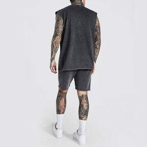 100% Cotton Loose Fit Retro Summer Casual Soft Comfortable Sleeveless Acid Washed Men's Sweat Tank Top and Sweat Short <b>Set</b> - Product Image 2