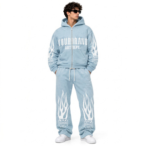 Men's Custom Heavy GSM Cotton Fleece Tracksuit <b>Oversized</b> Graphic Hoodie And <b>Sweatpants</b> Set With Puff Logo Artwork - Product Image 3