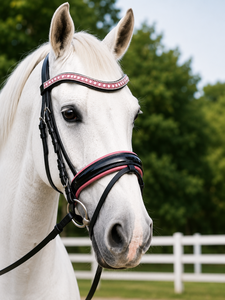 Leather <b>Padded</b> Bridle Horse Tack Headpiece Crystal Browband Cushioned Noseband Custom Logo Dressage Riding Training <b>Smart</b> - Product Image 1