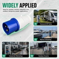Prises électriques industrielles WNZJ WNS1 16A 3P IP44 CE bleues 250V, 3 prises, étanches à la poussière et à l'eau, pour intérieur et extérieur