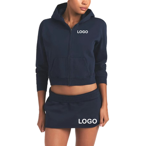 Conjunto de 2 piezas para mujer, sudadera con capucha de algodón y forro polar, minifalda, conjunto oversize, ropa de descanso, ropa urbana gruesa, personalizado OEM, marca privada - Product Image 1