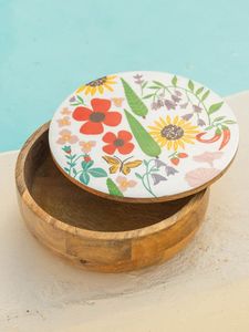 Grand saladier en bois à motif floral, nouveau design, imprimé à la main, par le fabricant - Product Image 3