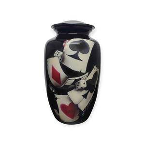 Urne commémorative sur le thème des cartes à jouer avec dés et motifs de poker pour une mémoire passionnée et un hommage personnel - Product Image 1