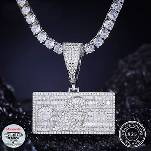 Collar con Colgante de Billete de Dólar, Estilo Punk Hip Hop, Chapado en Oro, Plata de Ley 925 con Diamante Moissanita, para Hombre y Mujer - Product Image 2