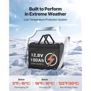 Confezione da 2 Batterie LiFePO4 12V 100Ah a Ciclo Profondo, Litio Ferro Fosfato, BMS Professionale per Basse Temperature, 15000 Cicli, Potenza di Uscita 2.5kWh, 6V Nominale - Product Image 3