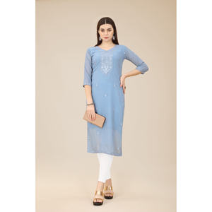 CALZADO FORMAL GEORGETTE BORDADO TRABAJO LISTO PARA LLEVAR SOLO KURTI GRIS - Product Image 1