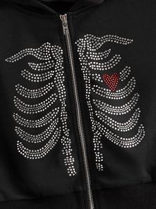 Veste à capuche pour femmes, tenue nouveau Style, manches longues, court, avec cordon de serrage, imprimé strass, 2020 - Product Image 3