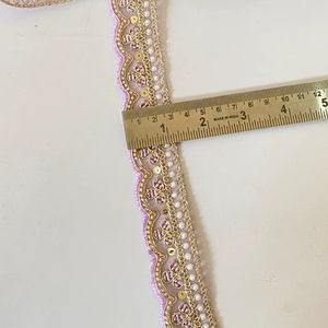 Ribete de encaje sexy bordado a mano con cuentas - Tela de organza con patrón geométrico soluble en agua, ecológica, para diseñadores de bodas - Product Image 1