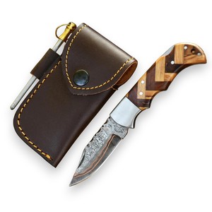 Nordic Forge Copper Damascus Steel Industrial Grade Folding <b>Knife</b> Back <b>Lock</b> Olive & Rosewood Handle Pocket Clip Sheath OEM EDC - Product Image 1