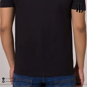 Camiseta negra de manga corta para hombre con estampado del logo RB, cuello redondo, estilo casual, de algodón, corte regular, unisex. - Product Image 5