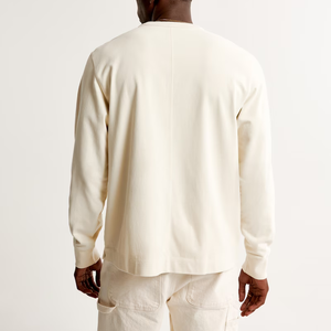 Men's Cream <b>Long</b> <b>Sleeve</b> <b>Henley</b> Shirt Regular Fit Button Up Collar Knitted Cotton Minimalist Style Spring Wear - Product Image 2