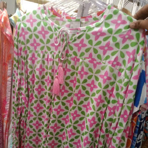 Camisa de Fiesta con Botones y Estampado de Estrellas Vintage, Color Rosa Verde Vibrante, Ligera para Verano, Manga Larga, Cuello Redondo, Lazos con Borlas, para Mujer y Niña - Product Image 1