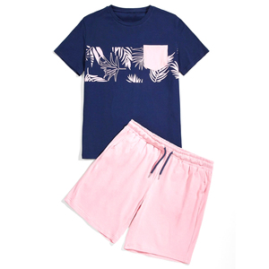 Ensemble de survêtement d'été 2 pièces pour homme – T-shirt et short décontractés – Tenue de sport tendance – 100 % coton – Ensembles d'été pour homme - Product Image 1