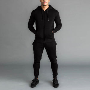 Men's Black Hooded Breathable Fleece Tracksuit <b>Full</b> <b>Zip</b> <b>Sweatshirt</b> Drawstring Closure Side Pockets Casual Solid Color Polyester - Product Image 6