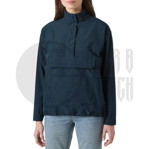 Veste de course à capuche bleu marine pour femme, coupe-vent, respirante, manches longues, poches plaquées, légère, en polyester/nylon tricoté, printemps - Product Image 2